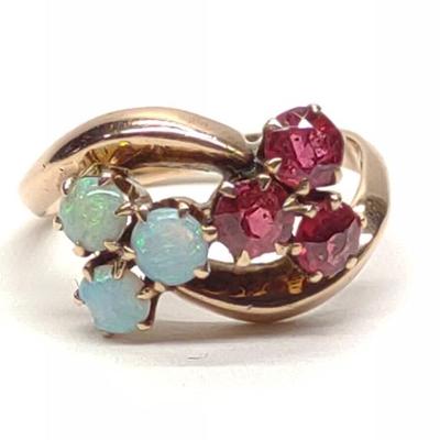 Sale Photo Thumbnail #167: Antique 10K Gold Opal & Garnet Ring (sz 2.5)