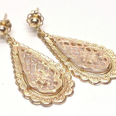 Sale Photo Thumbnail #155: 14K Yellow & Rose Gold Filigree Dangle Earrings