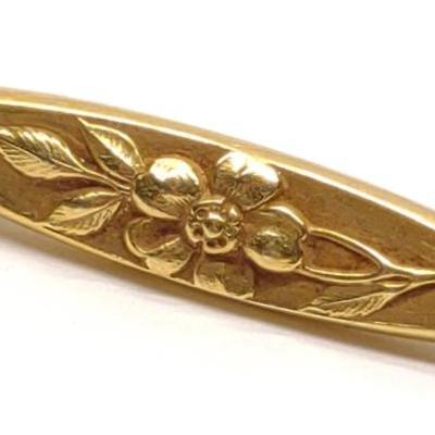 Sale Photo Thumbnail #248: Art Nouveau 14K Gold Floral Bar Pin / Brooch