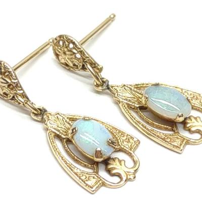 Sale Photo Thumbnail #164: Victorian 14K Gold & Opal Drop Earrings