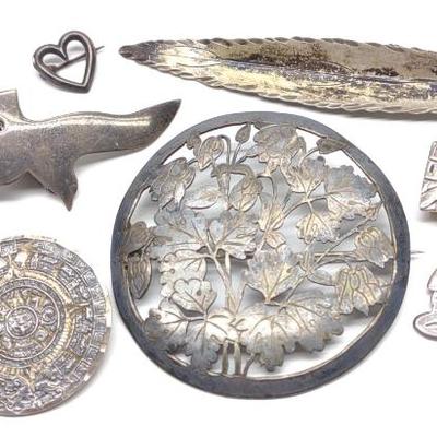 Sale Photo Thumbnail #479: 7 Sterling Silver Brooches (Incl. Nye & Taxco)