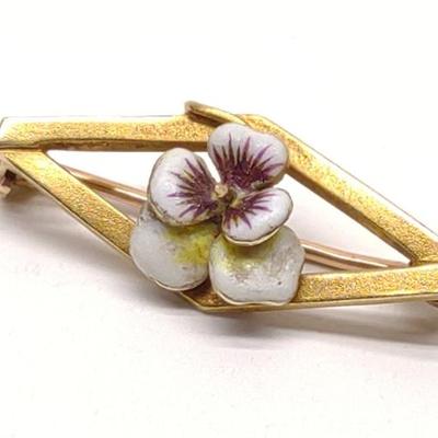 Sale Photo Thumbnail #326: 10K Gold Art Nouveau Enamel Pansy Brooch