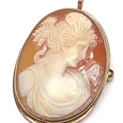 Sale Photo Thumbnail #191: Antique 10K Gold Carved Cameo Brooch / Pendant