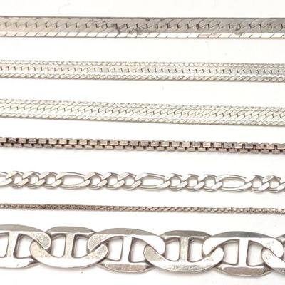 Sale Photo Thumbnail #482: 7 Sterling Silver Necklaces & Bracelet Chains