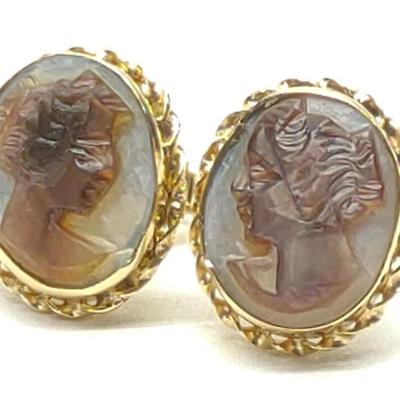 Sale Photo Thumbnail #182: 14K Gold Carved MOP Cameo Stud Earrings