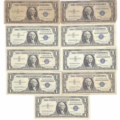 Sale Photo Thumbnail #195: (9) $1 Silver Certificate US Federal Bank Notes