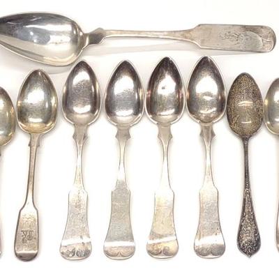 Sale Photo Thumbnail #90: 13 Coin & Sterling Silver Spoons (Henry Harland)