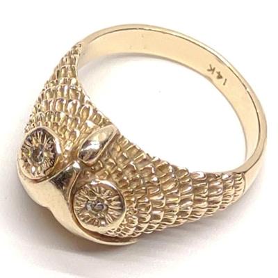 Sale Photo Thumbnail #23: 14K Gold & Diamond Owl Form Ring (sz 6.25)