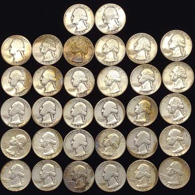 Sale Photo Thumbnail #94: (32) 1934-64 90% Silver Washington Quarters