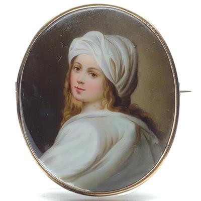 Sale Photo Thumbnail #92: Antique Beatrice Cenci Painting Porcelain Brooch