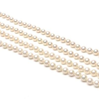 Sale Photo Thumbnail #437: (2) 14K Gold 5mm & 6mm Pearl Necklaces (19")