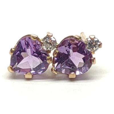 Sale Photo Thumbnail #443: 10K Gold Heart Cut Amethyst Stud Earrings