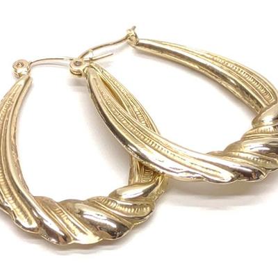 Sale Photo Thumbnail #75: 14K Yellow Gold Oval Twist Hoop Earrings