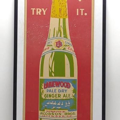 Sale Photo Thumbnail #544: Early Lakewood Ginger Ale Advertising Sign 24x9"