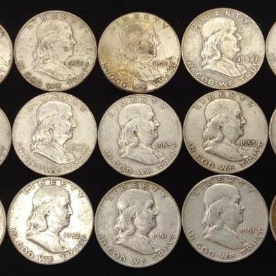 Sale Photo Thumbnail #107: (15) Franklin Half Dollar US Coins (90% Silver)