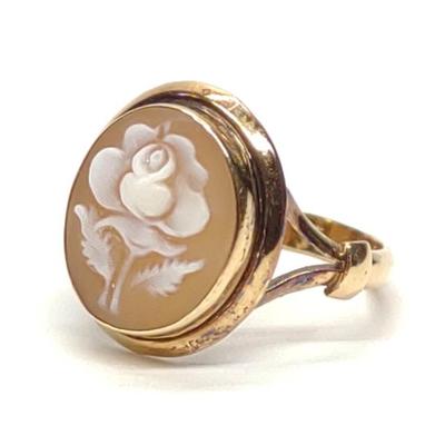 Sale Photo Thumbnail #55: Vintage 14K Gold Carved Floral Cameo Ring (sz 4.5)