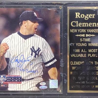 Sale Photo Thumbnail #545: Roger Clemens Signed Baseball Photo Wall Plaque