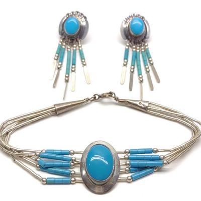 Sale Photo Thumbnail #356: Turquoise Sterling Silver Earrings & Bracelet Set