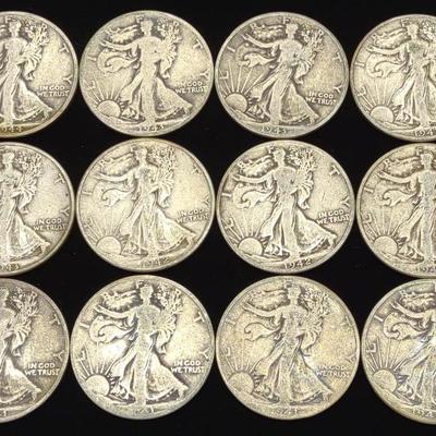 Sale Photo Thumbnail #70: (12) Walking Liberty Half Dollar US Coins