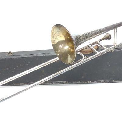 Sale Photo Thumbnail #471: Antique FE Olds Engraved Trombone (Serial #4404)