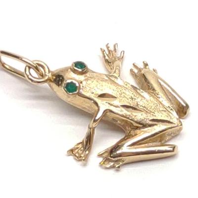 Sale Photo Thumbnail #257: 14K Gold Tree Frog Pendant w/ Emerald Eyes