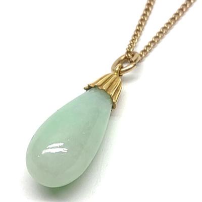 Sale Photo Thumbnail #386: 10K Gold Jadeite Necklace Pendant & Chain (18" L)