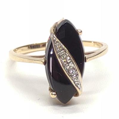 Sale Photo Thumbnail #224: 10K Gold Onyx & Diamond Navette Ring (sz 6.25)