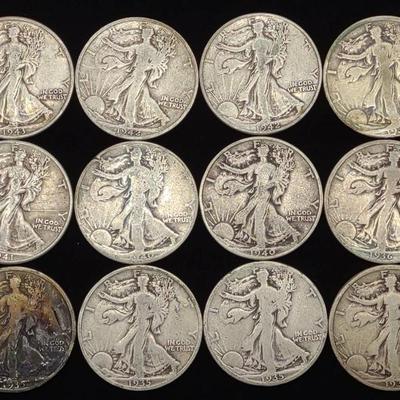 Sale Photo Thumbnail #73: (12) Walking Liberty Half Dollar US Coins