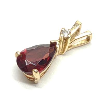 Sale Photo Thumbnail #239: 14K Gold Pear Garnet (1.15ct) & Diamond Pendant