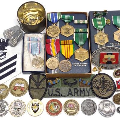 Sale Photo Thumbnail #249: (44) US Military Insignia Pins, Medals & Patches