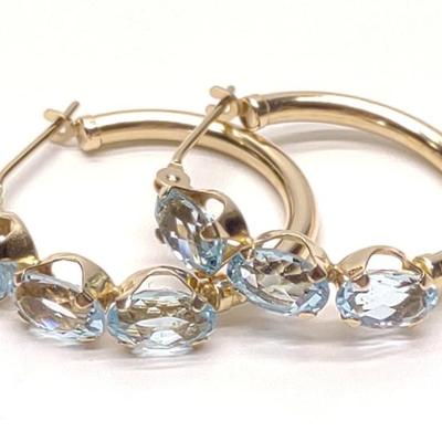 Sale Photo Thumbnail #263: 14K Gold & Blue Topaz Hoop Earrings