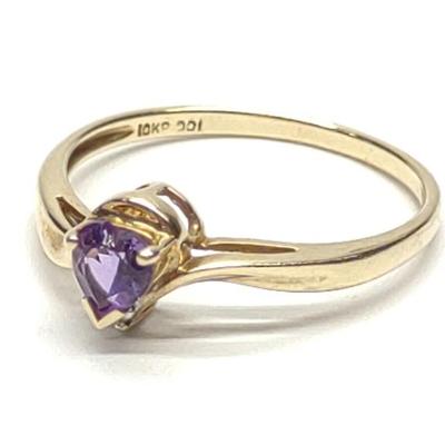 Sale Photo Thumbnail #221: 10K Gold Heart Cut Amethyst & Diamond Ring sz 6.75