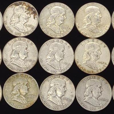 Sale Photo Thumbnail #112: (15) Franklin Half Dollar US Coins (90% Silver)