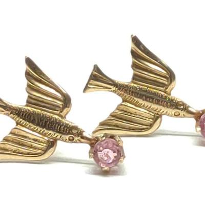 Sale Photo Thumbnail #452: Antique 10K Flying Bird Screw Back Post Earrings