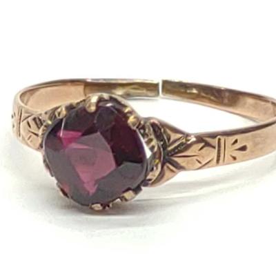 Sale Photo Thumbnail #461: Victorian 10K Gold Cushion Cut Garnet Ring sz 5.5