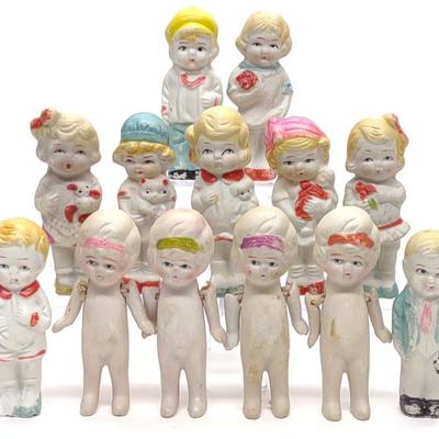 Sale Photo Thumbnail #609: 13 Vintage Japan Frozen Charlotte Bisque Dolls