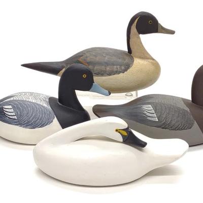Sale Photo Thumbnail #318: 4 Roger & Jess Urie Miniature Duck & Swan Decoys