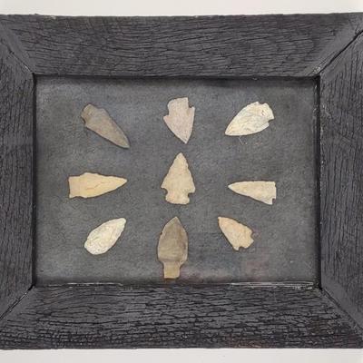 Sale Photo Thumbnail #408: 9 Native American Arrowheads in Display Case (DE)