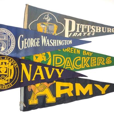 Sale Photo Thumbnail #530: 5 Vintage Football & Baseball Sports Pennants