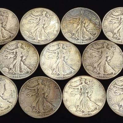Sale Photo Thumbnail #85: (13) Walking Liberty Half Dollar US Coins