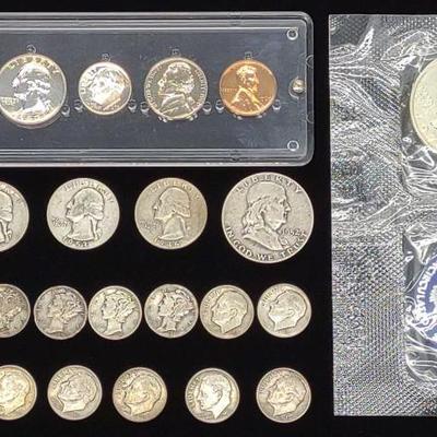 Sale Photo Thumbnail #147: 24 Silver US Coins (1960 Set,Franklin, Mercury...)