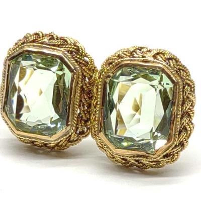 Sale Photo Thumbnail #86: 14K Gold & Green Feldspar Earrings