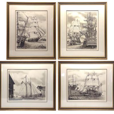 Sale Photo Thumbnail #659: 4 Alan Jay Gaines Signed Nautical Ship Etchings