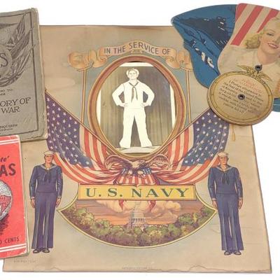 Sale Photo Thumbnail #246: 4 WWII US Military Ephemera Atlases, Fan & Photo