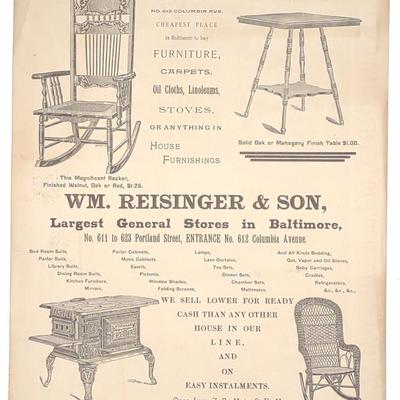 Sale Photo Thumbnail #643: 19th C. WM Reisinger & Son Gen Store Advertisement