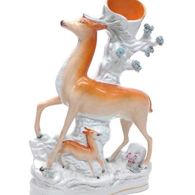 Sale Photo Thumbnail #165: English Staffordshire Stag & Fawn Spill Vase