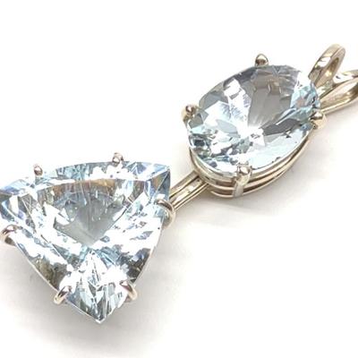 Sale Photo Thumbnail #233: 14K W. Gold Aquamarine Trillion & Oval Cut Pendant