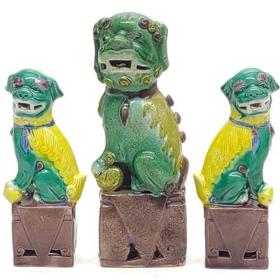 Sale Photo Thumbnail #599: (3) Chinese Foo Dog Ceramic Sculptures