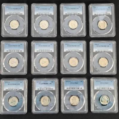 12 PCGS Graded Proof Jefferson Nickels 