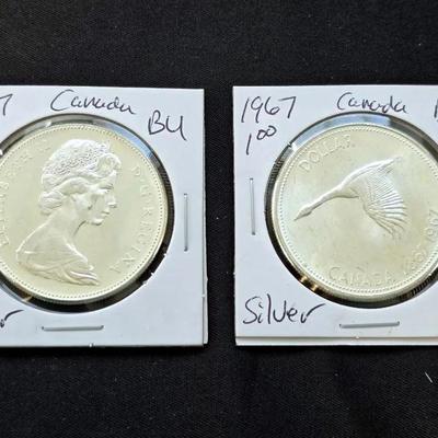 2 1967 Canada Silver $1.00, Both BU/Uncirculated 